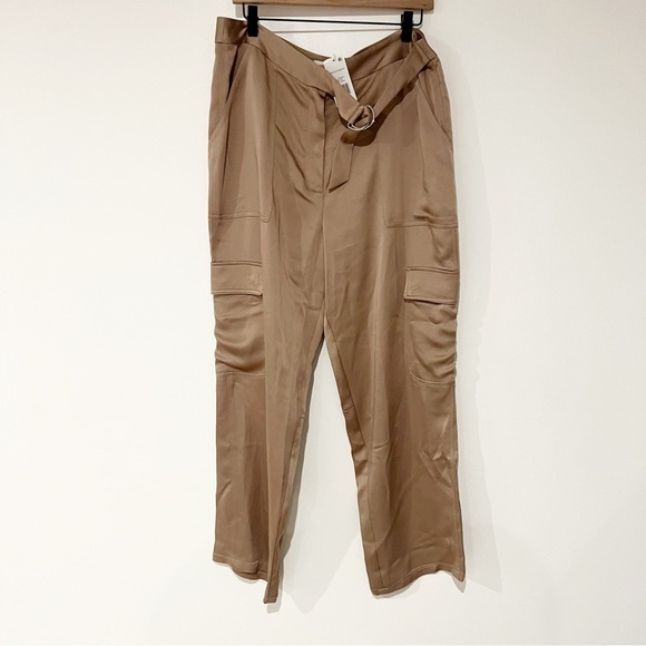 NWT Jonathan Simkhai Carolina Utility Cargo Revolve Satin Pants in Nutmeg 14 - Picture 3 of 10